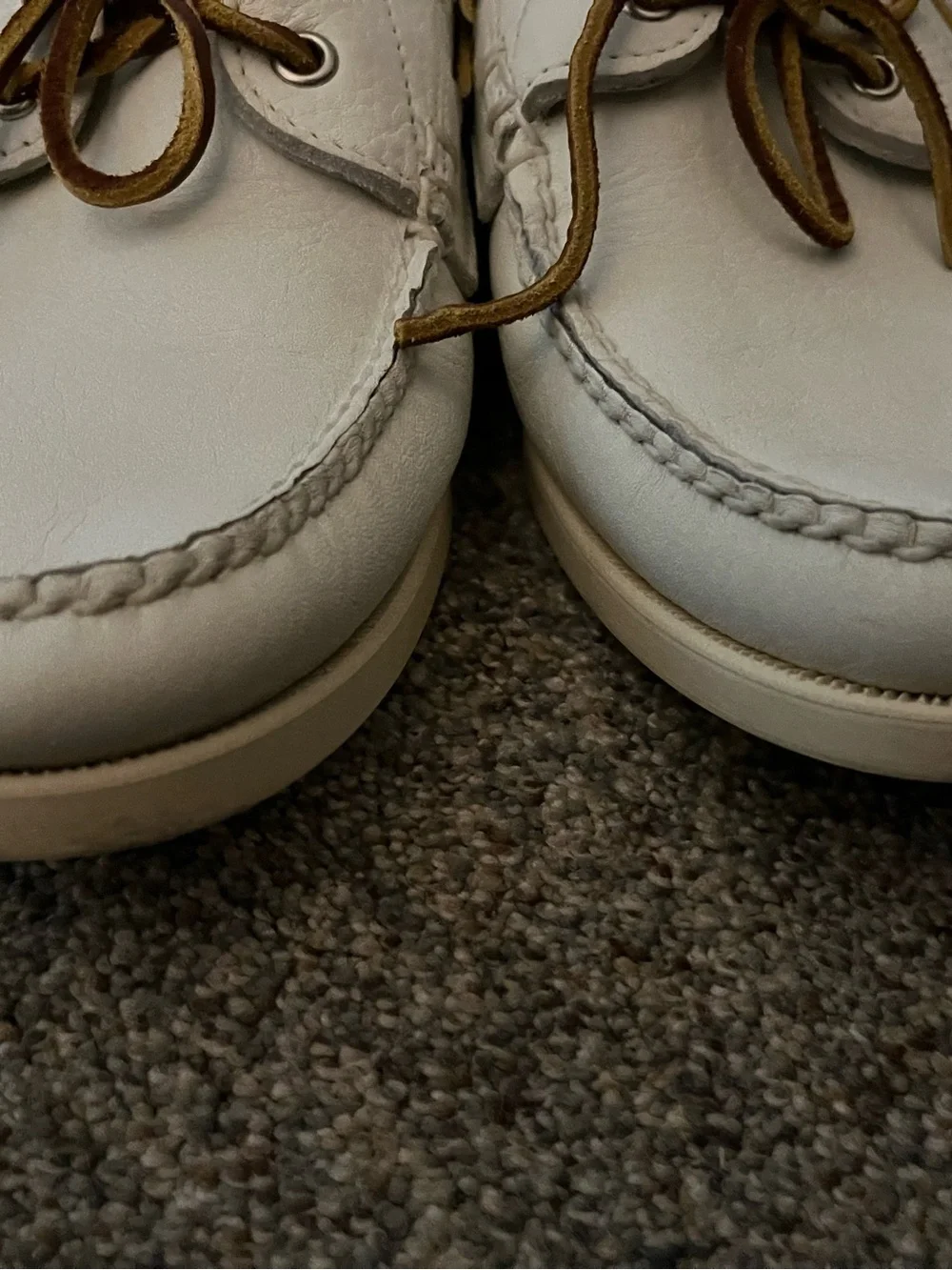 Ralph Lauren White Leather Boat Shoes with Brown Laces